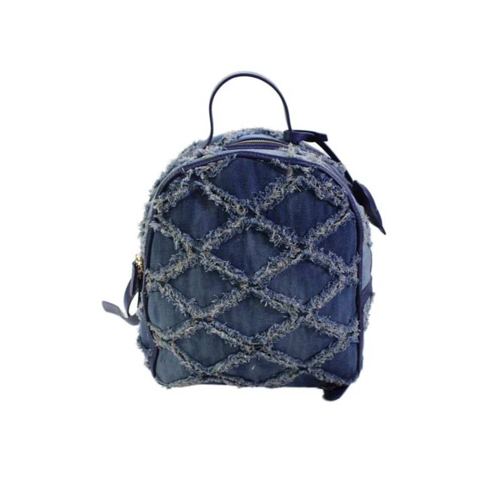 Braccalini Womens Distressed Denim Adjustable Zip Up Backpack Blue
